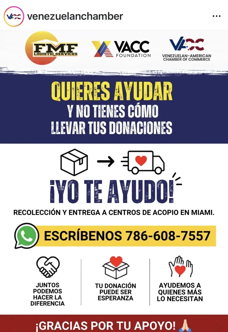 FMF Logistic Services, VACC Foundation and the Venezuelan-American Chamber of Commerce: humanitarian donation collection initiative in Miami following the 2026 earthquakes in Venezuela